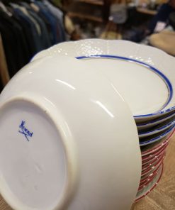 HERENDI Porcelán kompótos, müzlis tálka - <span style="color:blue;font-weight:bold;">Kék</span> karimával