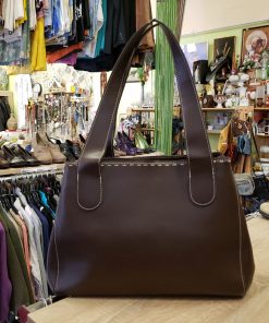 Női műbőr válltáska - Barna, varrottmintás