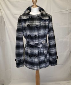 Elegáns kockás női gyapjúkabát, M-es