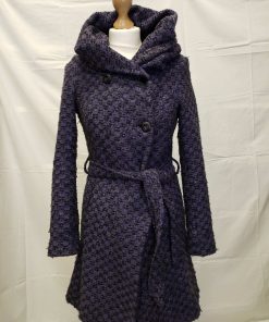 Elegáns kék női gyapjúkabát, M-es